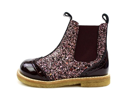 Angulus bordeaux multi glitter støvlette med hulmønster